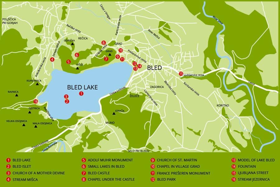 지도의 슬로베니아 보여주는 lake bled