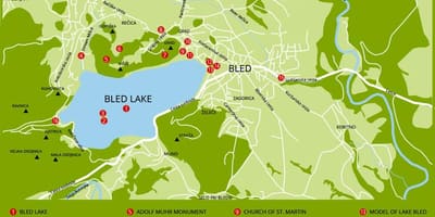 지도의 슬로베니아 보여주는 lake bled